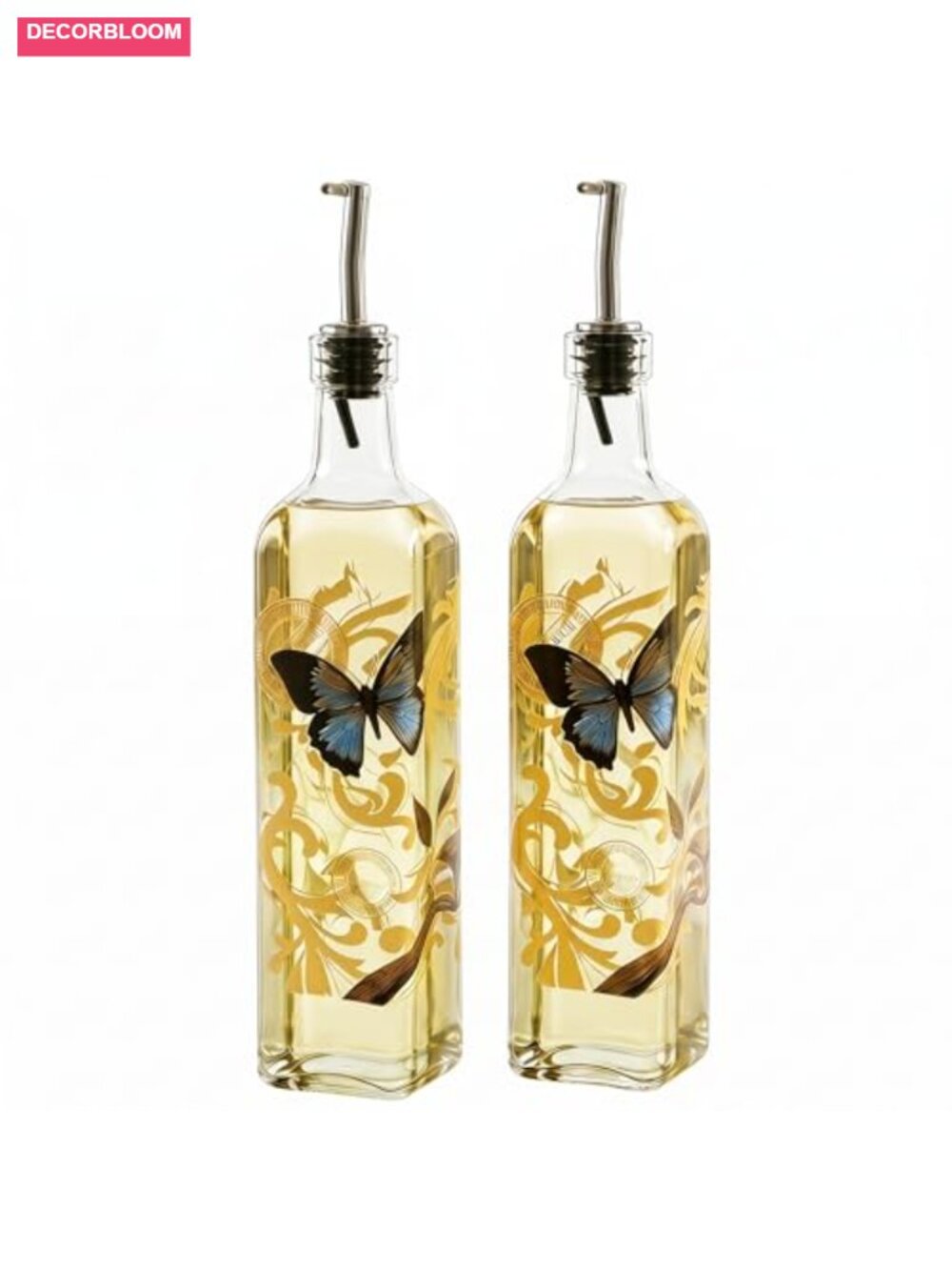 2 Pack Glass Oil Dispenser Bottles for Vinegar, 17oz Stainless Steel Pourers - Picture 1 of 6